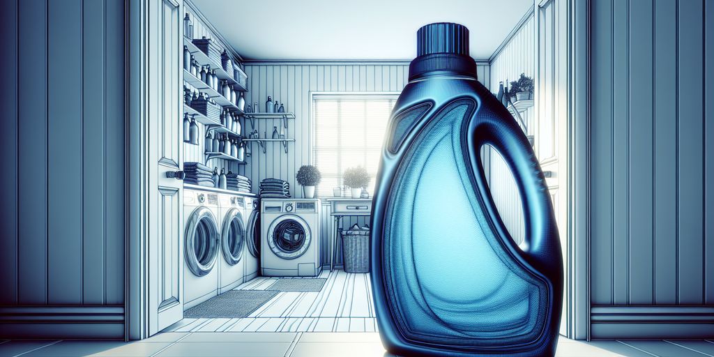 laundry detergent gel bottle in a laundry room